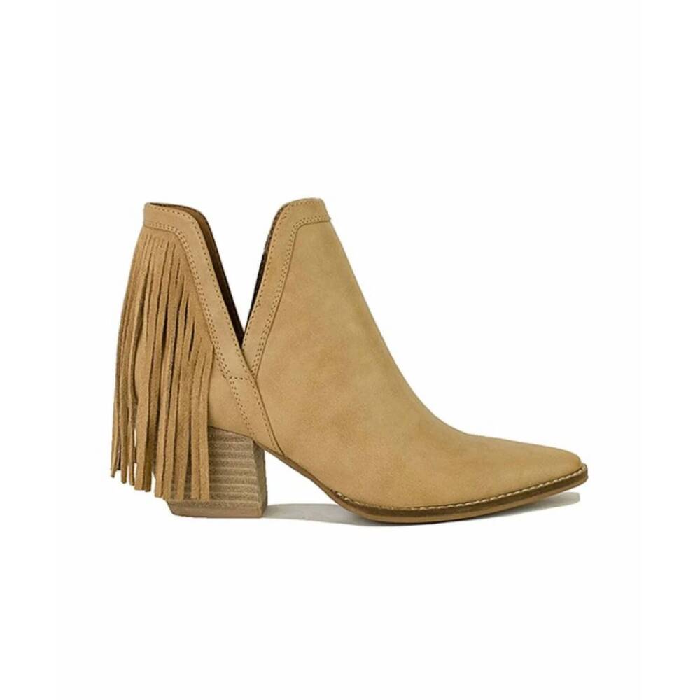 NEW BEAST FASHION women's fringe booties in camel